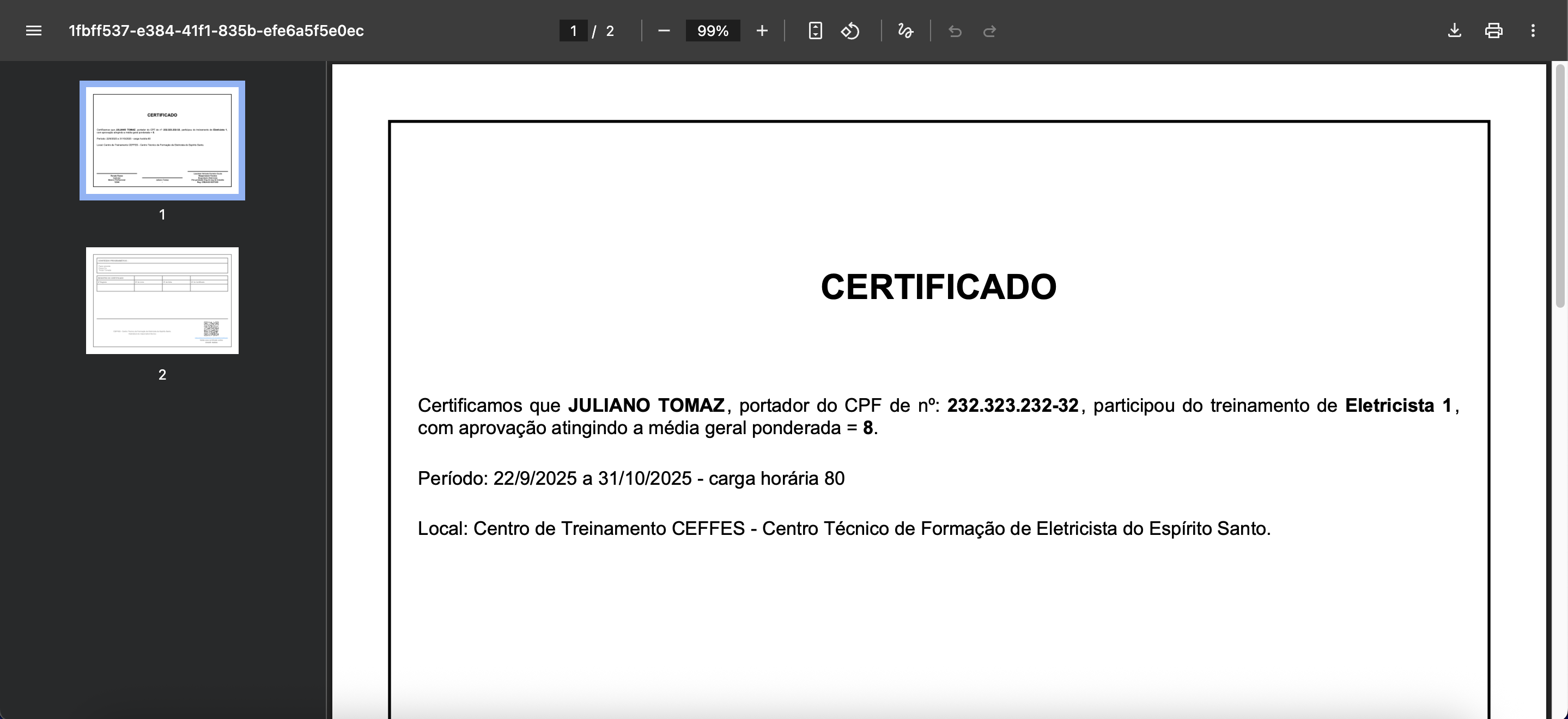 Certificado Frente